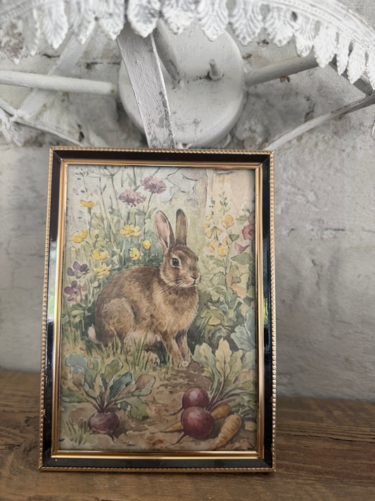 7” Black and Brass Frame with bunny art