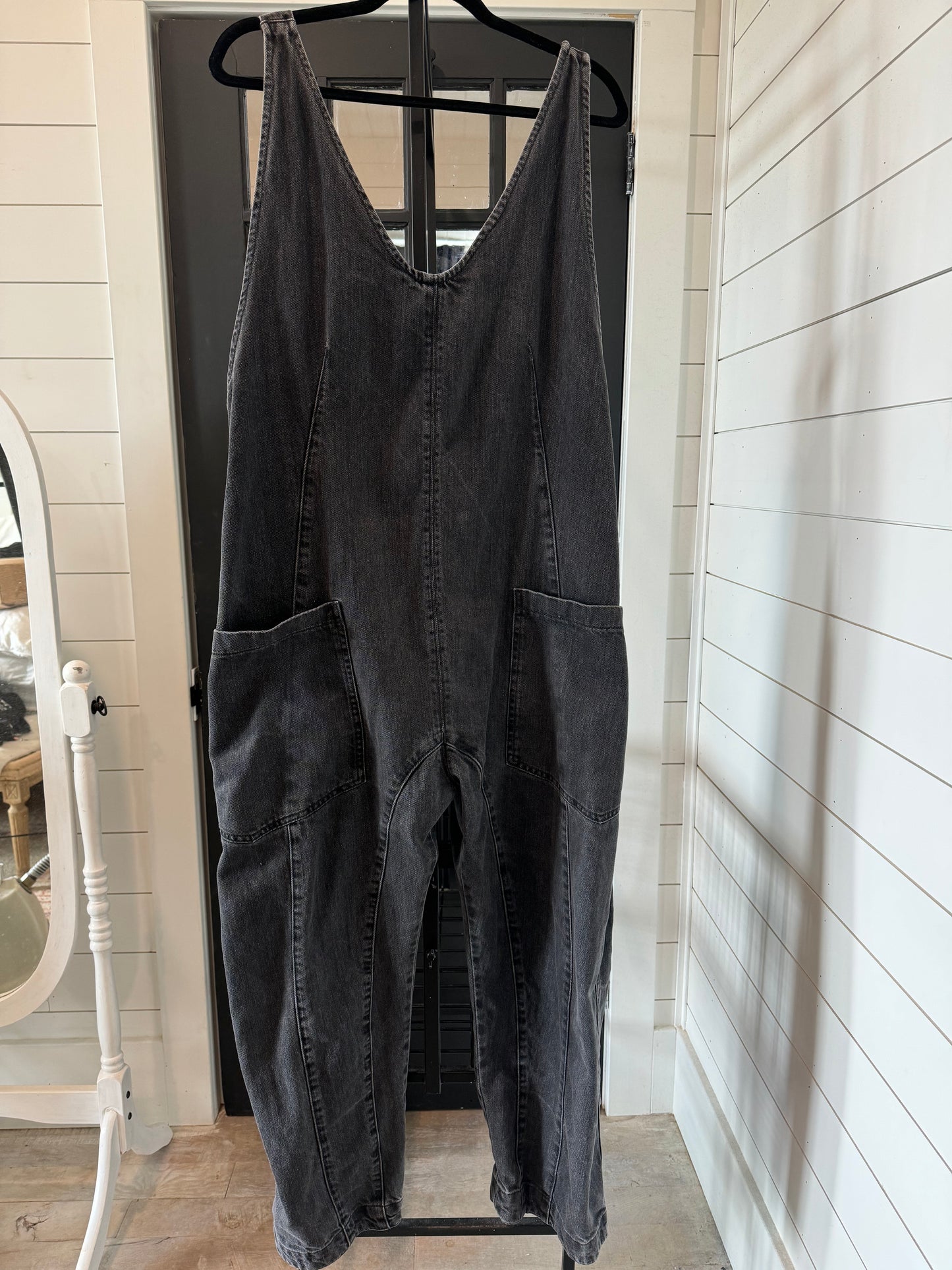 Free People Overall Size Large - Oversized Black Denim Wash