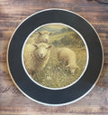 Black Round Wood Frame with Sheep