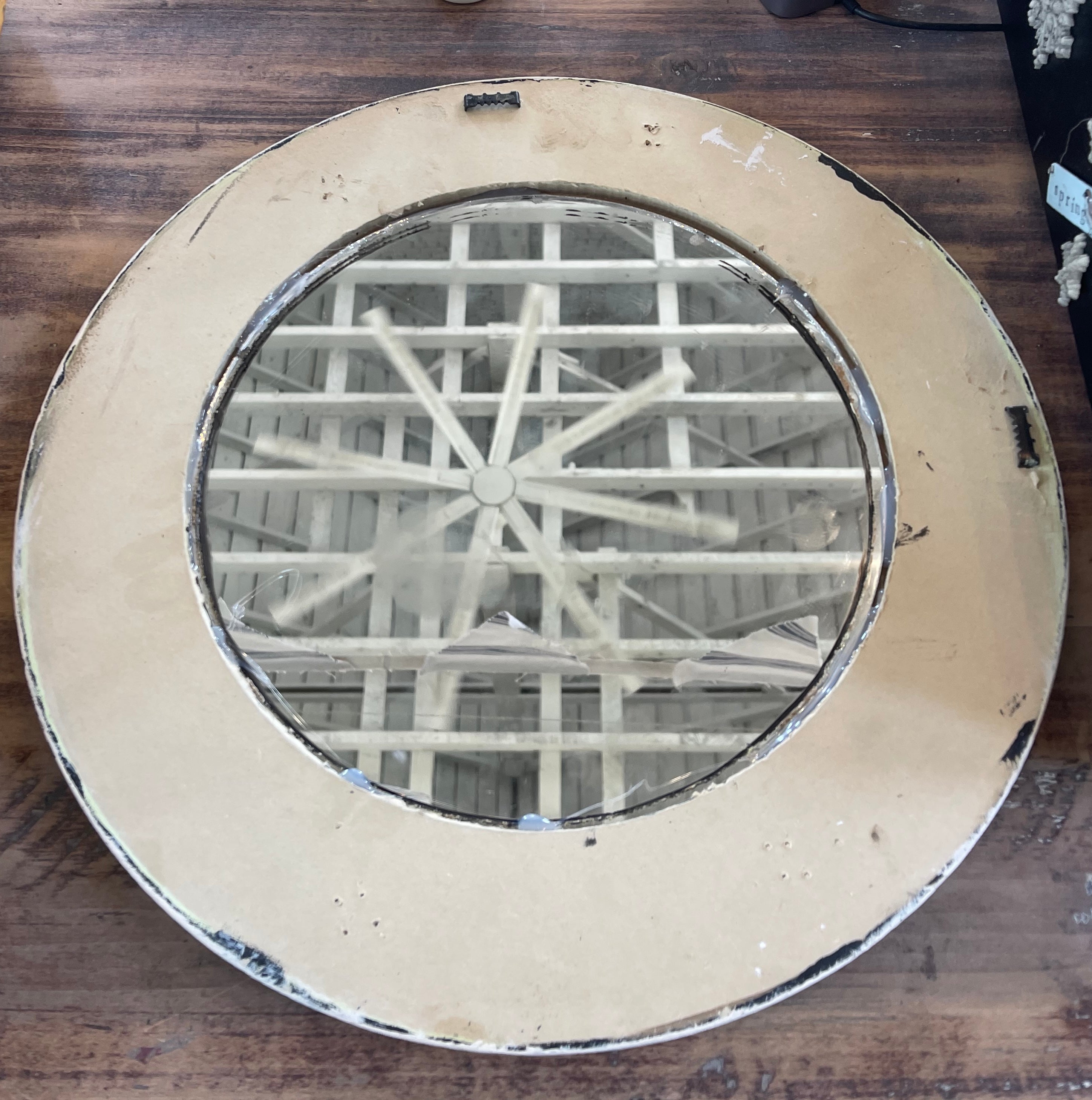 Black Round Wood Frame with Sheep