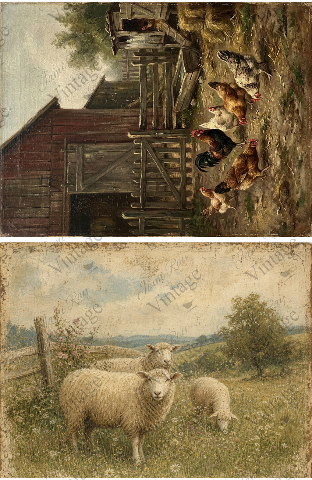 Antique Sheep and Chicken Yard Combo | JRV Medium Rice Paper