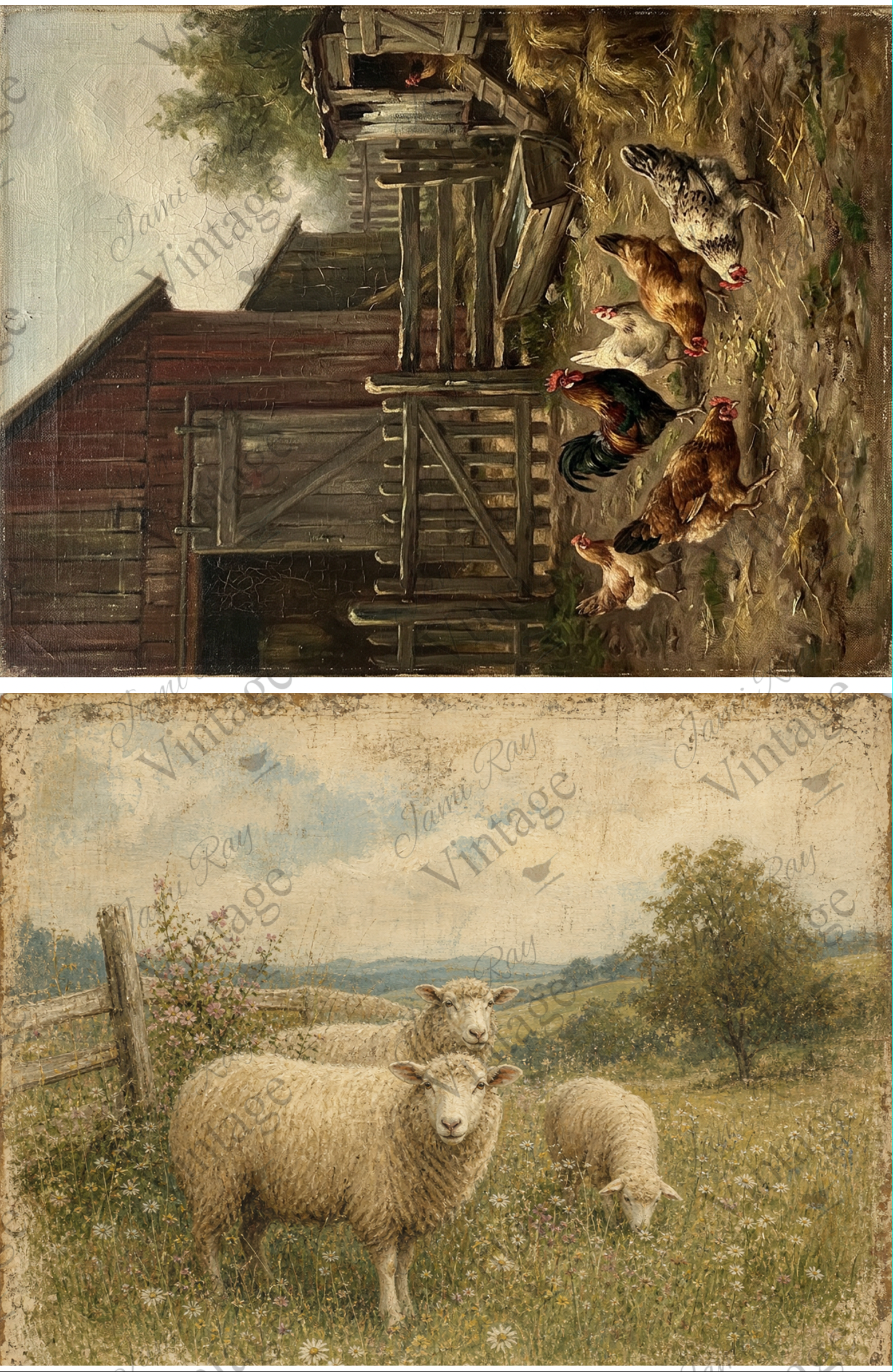 Antique Sheep and Chicken Yard Combo | JRV Medium Rice Paper