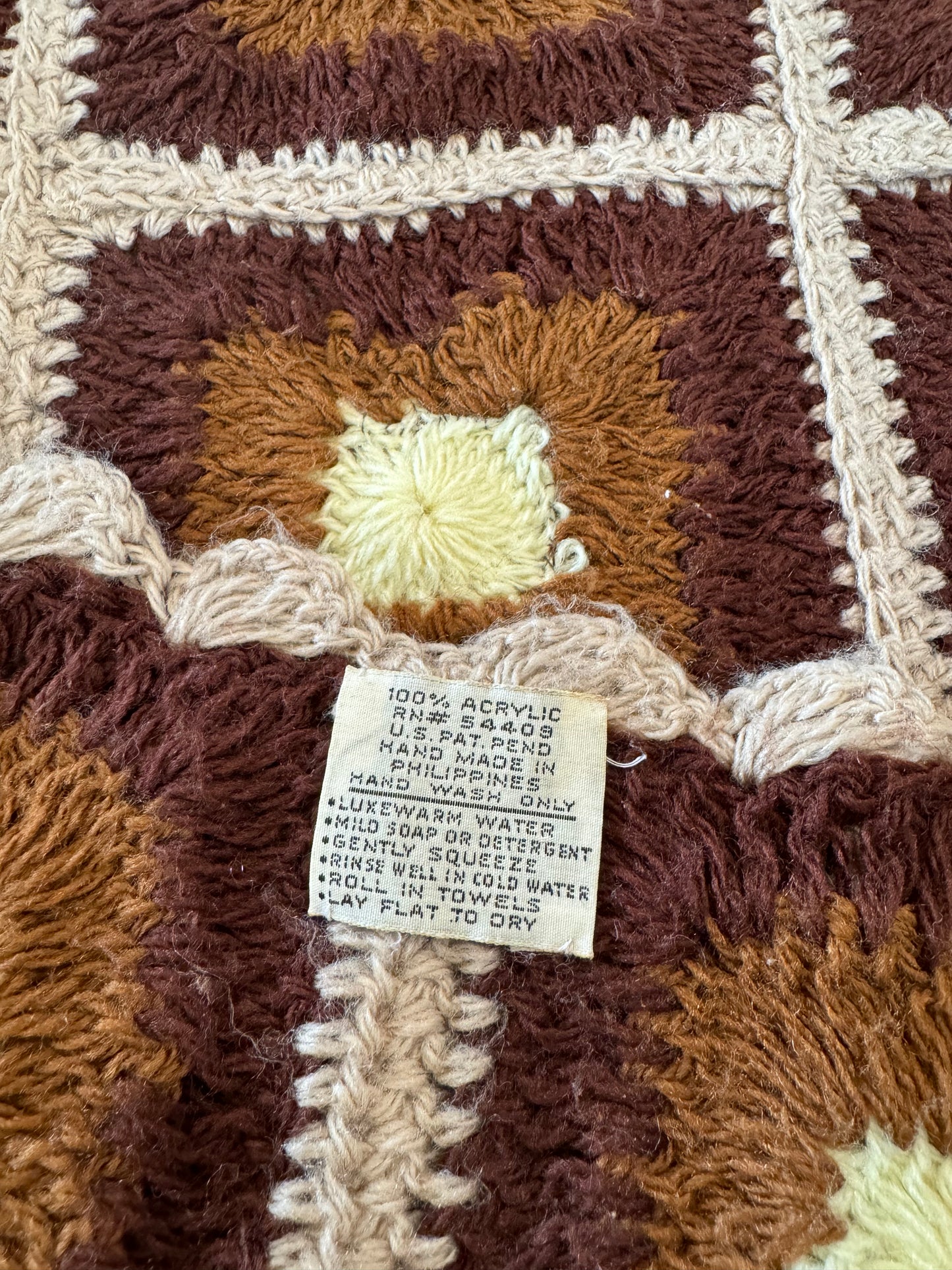 Brown & Cream Afghan 52x38” - has imperfections