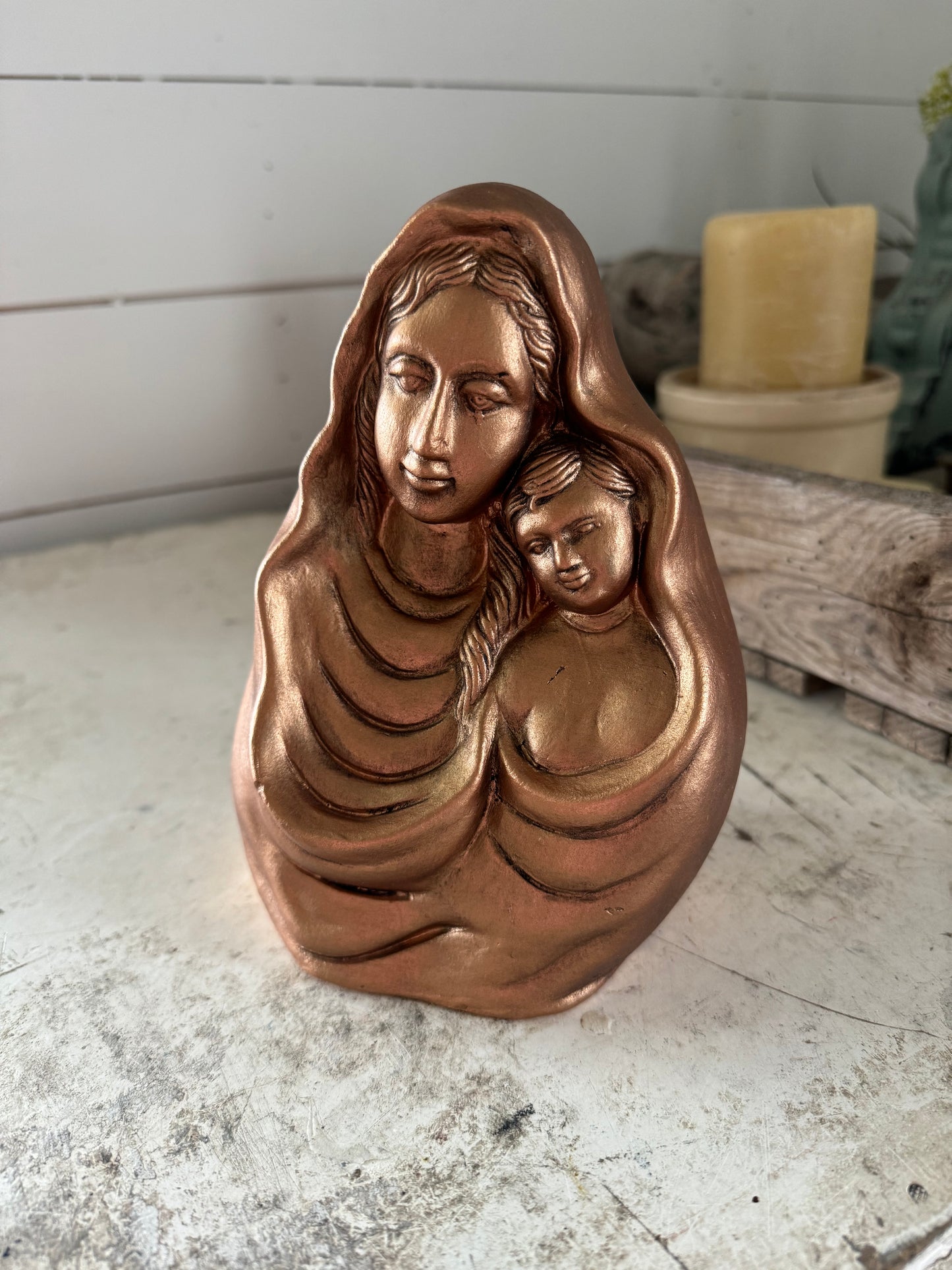 Mary & Child Copper Hand Painted