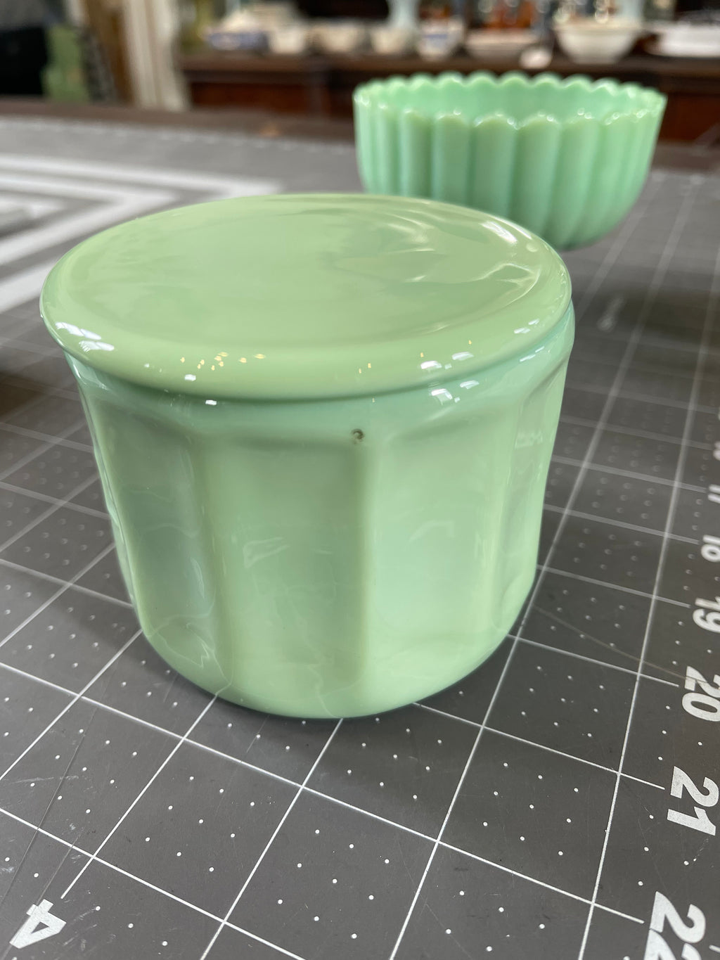 Jadeite Glass Salt Cellar With Lid