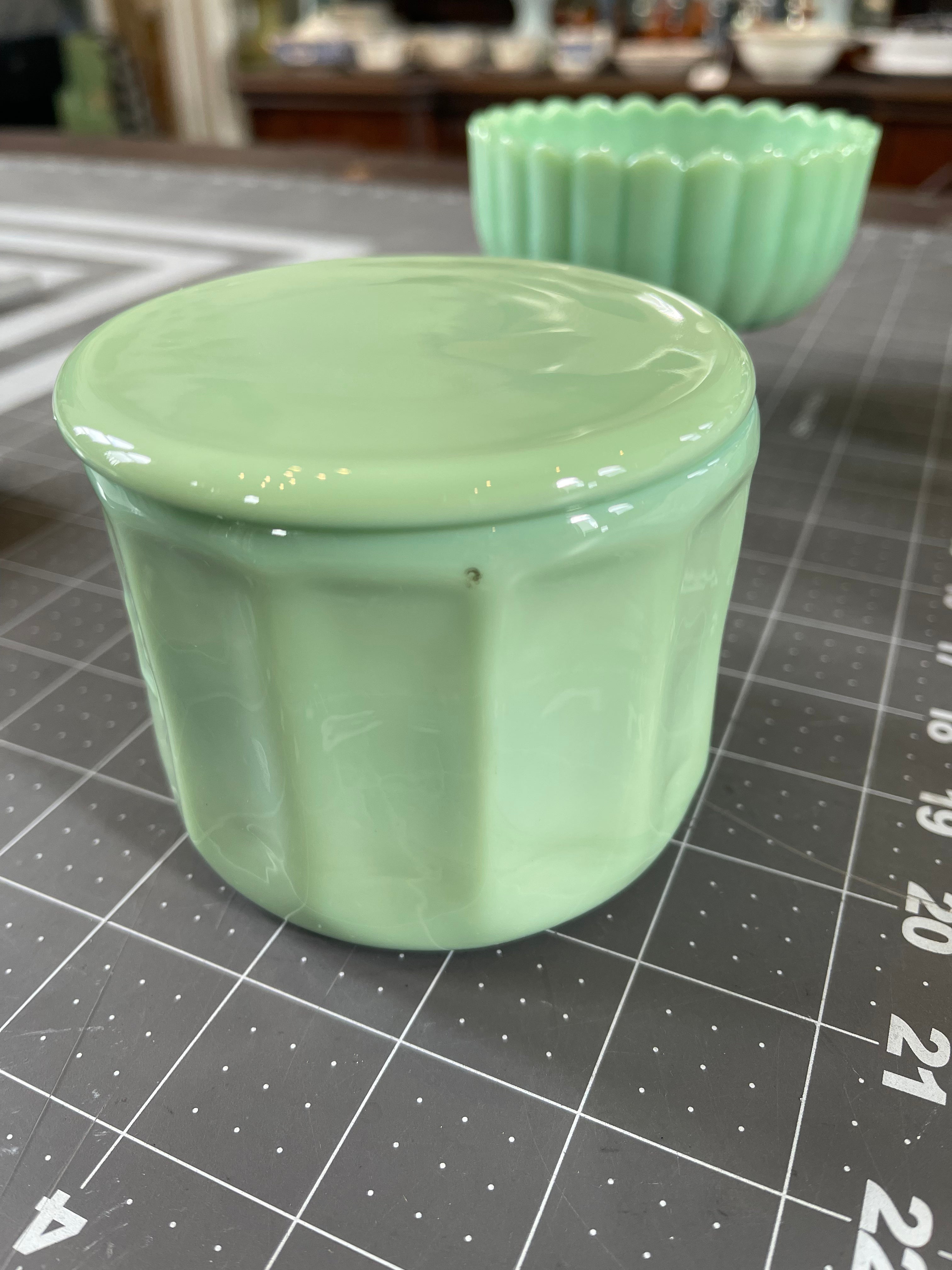 Jadeite Glass Salt Cellar With Lid
