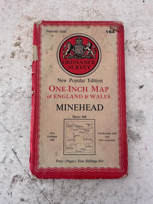 Large Red Ordinance Survey printed on paper Minehead