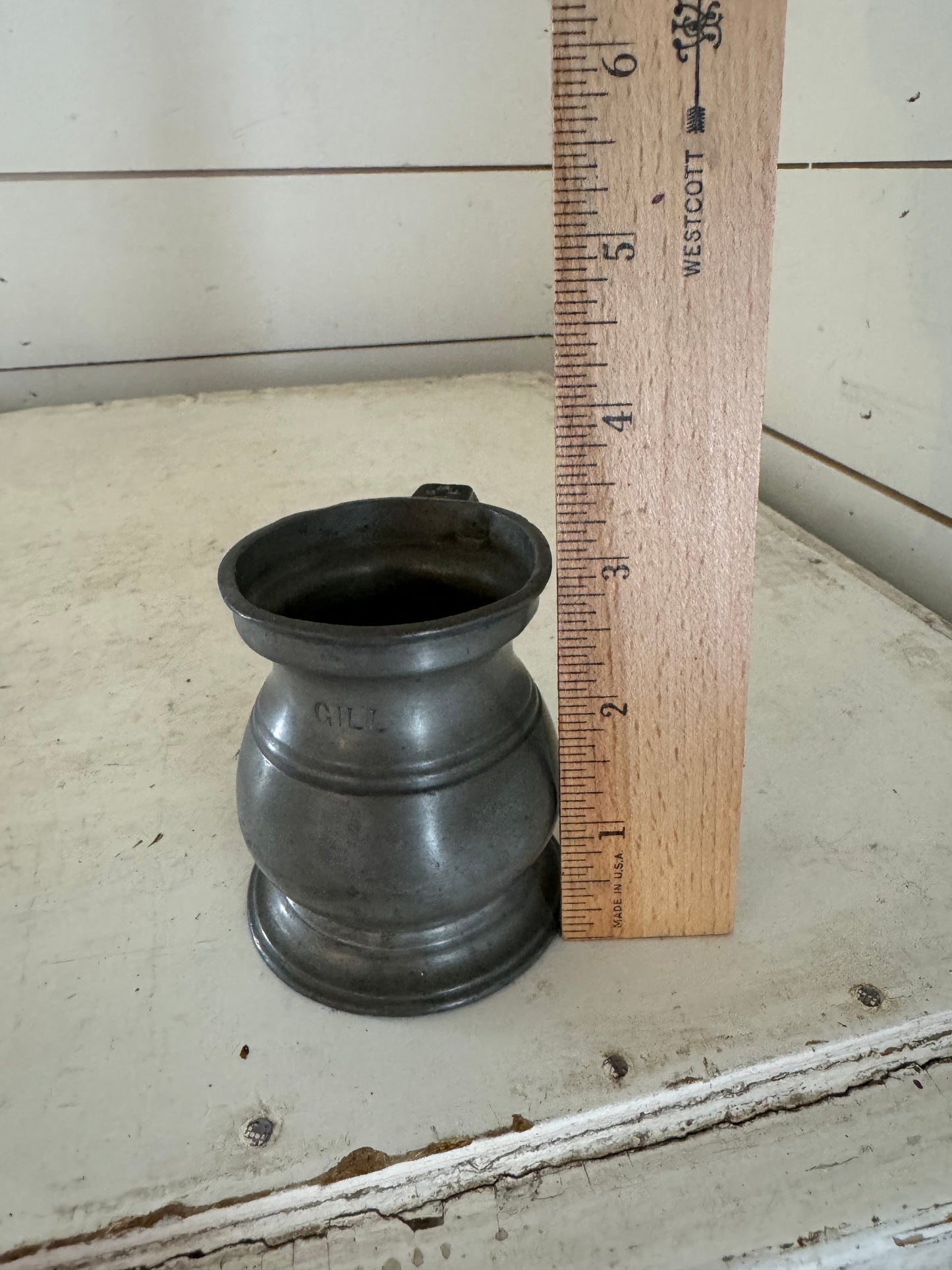 Vintage Small Pewter Mug Engraved GILL