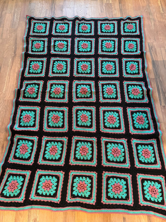 Black & Turqouise Granny Square Afghan