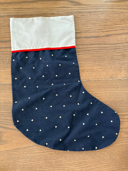 Handmade Stocking Navy with Hearts and Taupe - sold individually