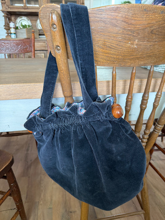 Navy Corduroy bag - handmade perfect for yarn