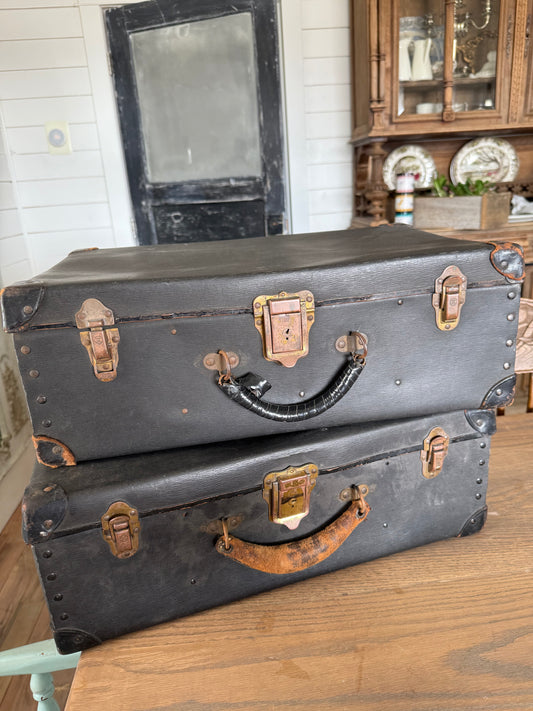 Antique Suitcase with Leather Corners - Made in USA brass hardware - sold individually