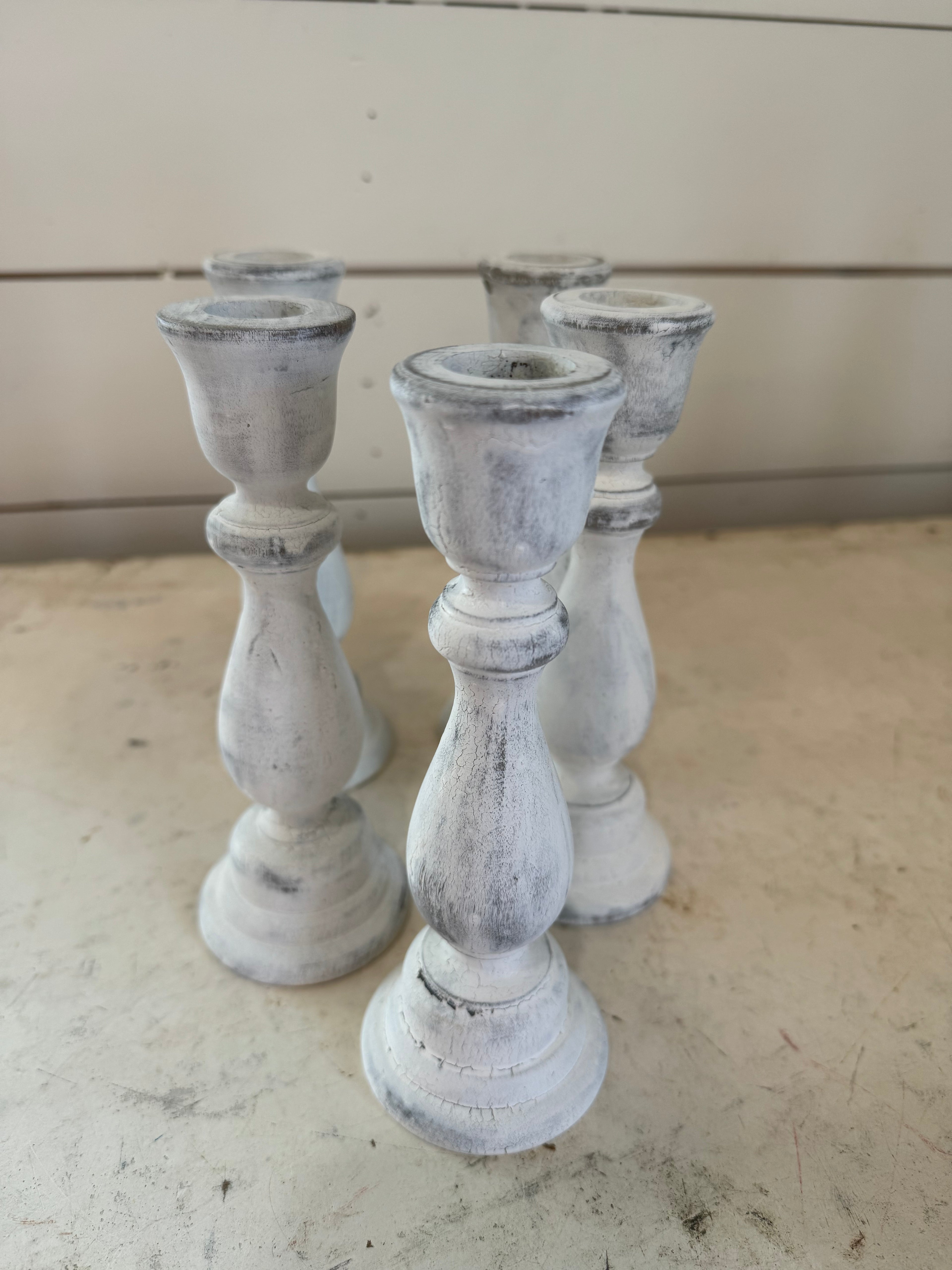 Chippy Wood Candlesticks - Sold Individually - Handpainted