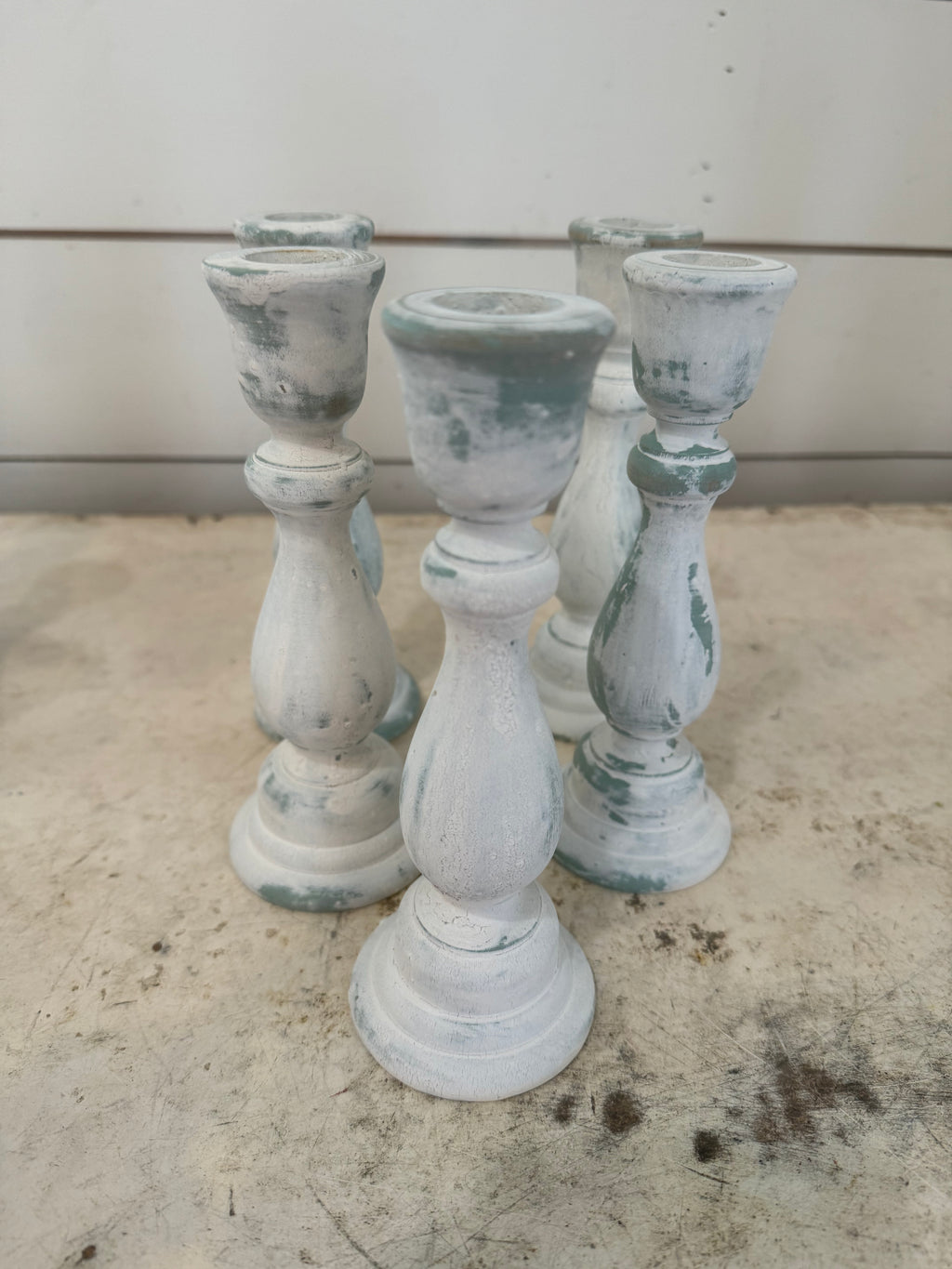 Chippy Wood Candlesticks - Sold Individually - Handpainted