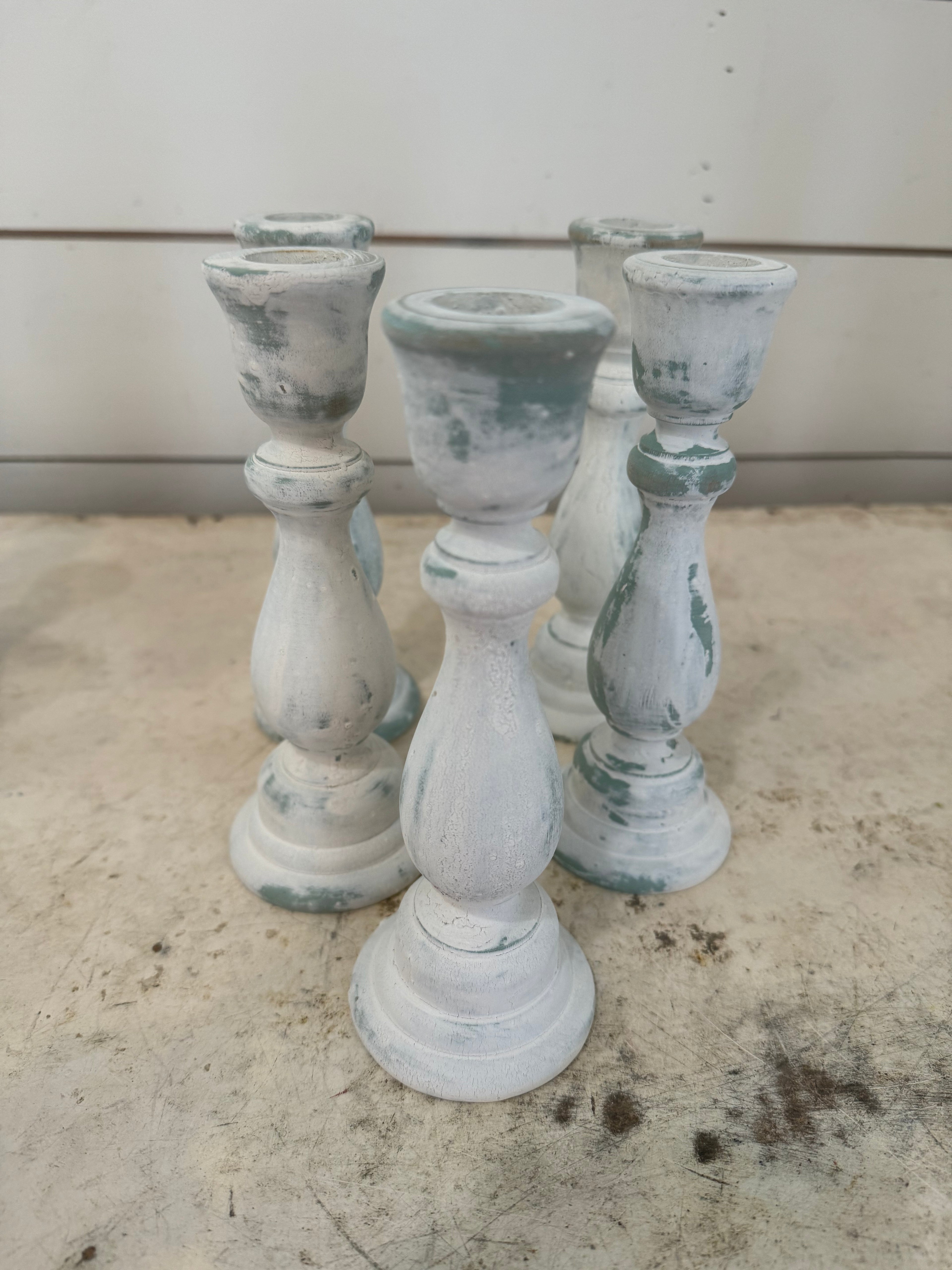 Chippy Wood Candlesticks - Sold Individually - Handpainted