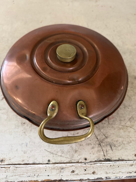 Antique Copper Hot Water Bottle With Brass Lid and Handle
