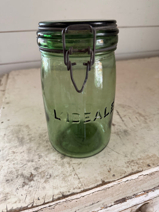 L’ideal 1 litre Antique Green Glass Hermetic Canning Jar