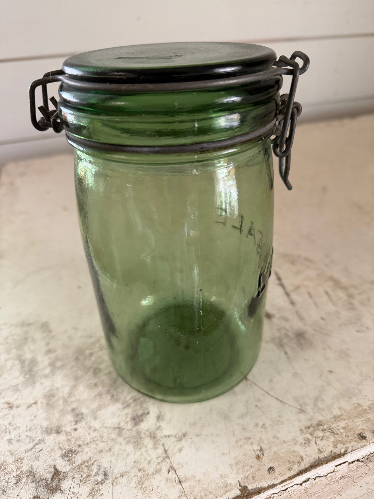 L’ideal 1 litre Antique Green Glass Hermetic Canning Jar