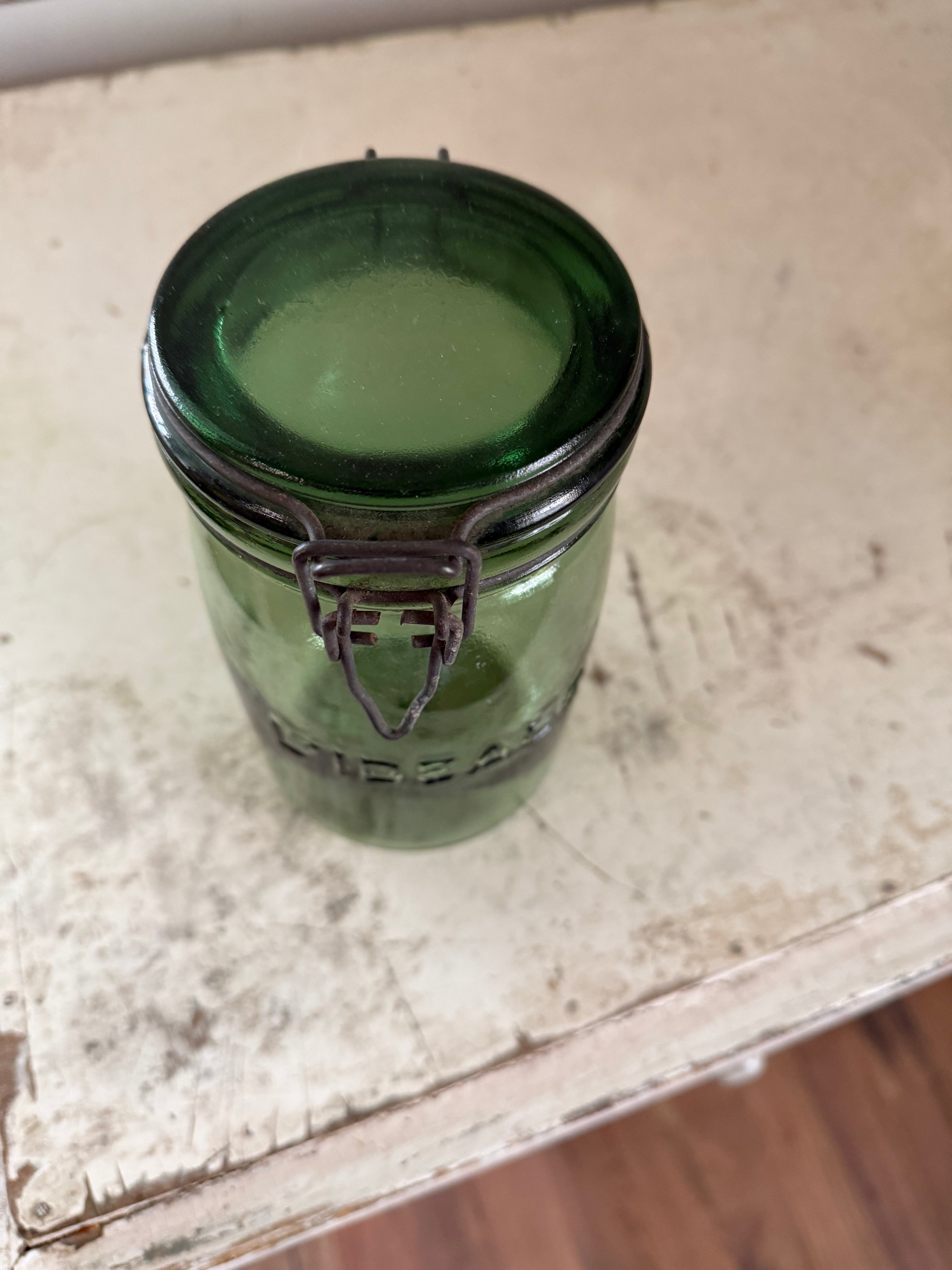 L’ideal 1 litre Antique Green Glass Hermetic Canning Jar
