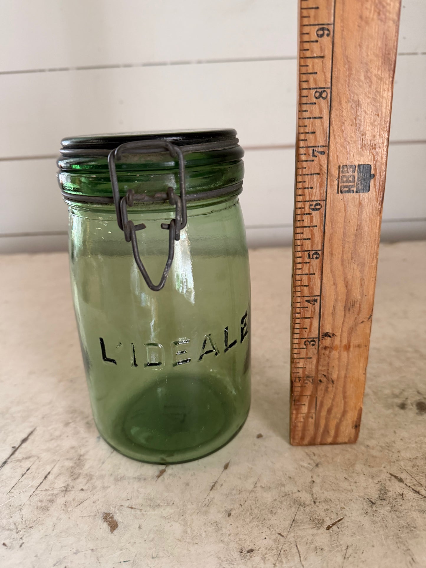 L’ideal 1 litre Antique Green Glass Hermetic Canning Jar