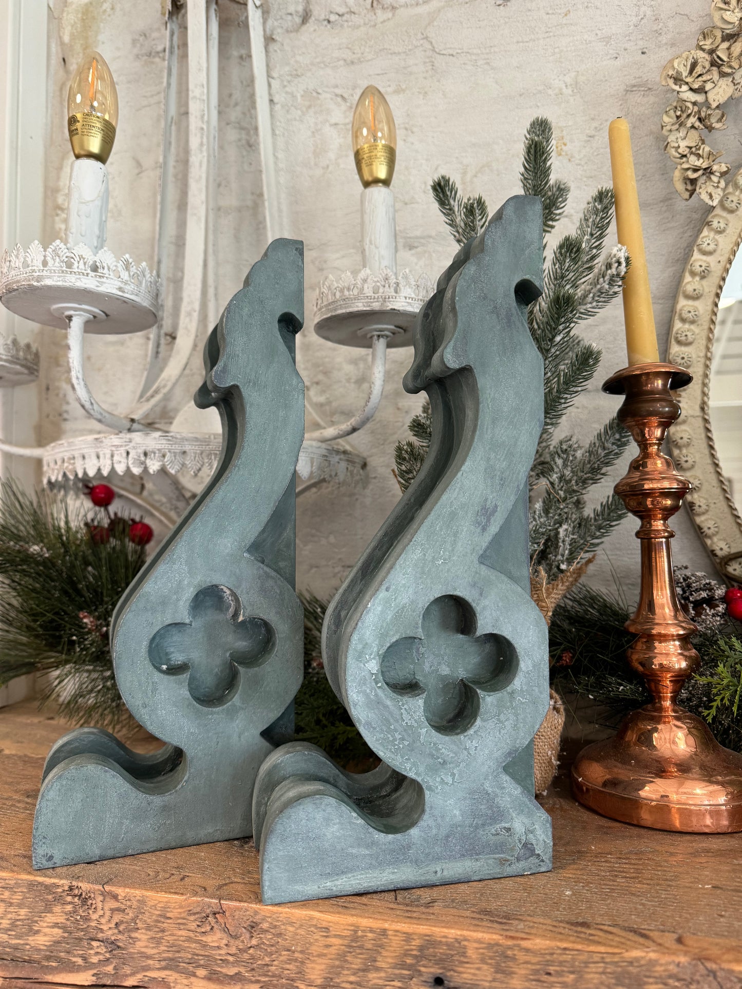 Set Of Chippy Corbels painted by Jami - 13.25” t 5.5” d 3” w MDF