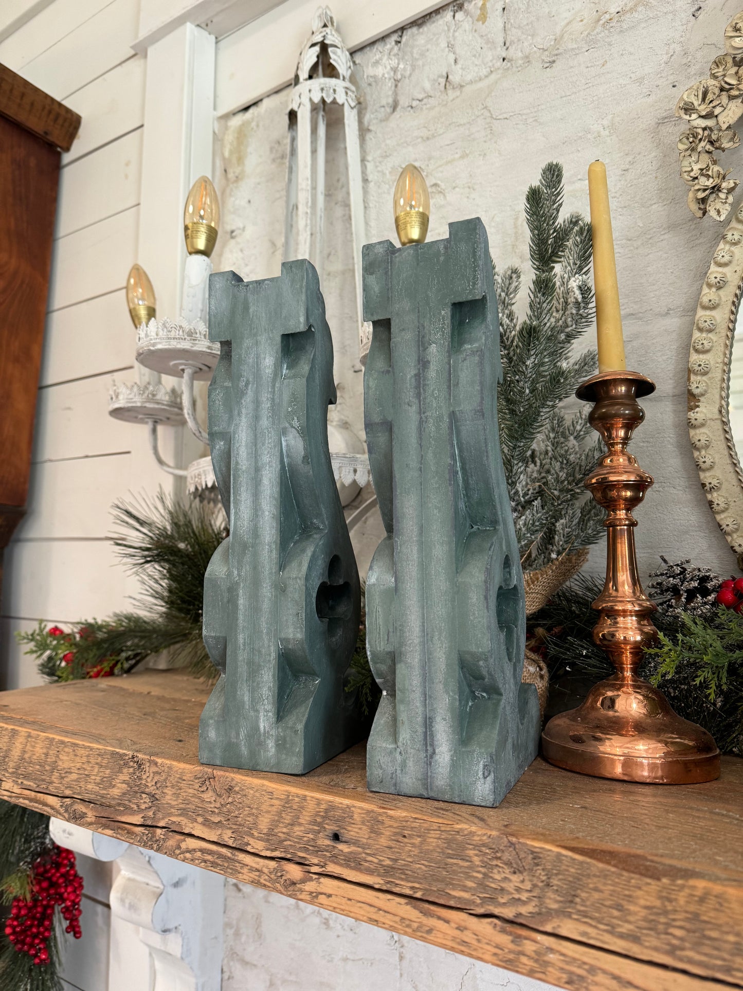 Set Of Chippy Corbels painted by Jami - 13.25” t 5.5” d 3” w MDF