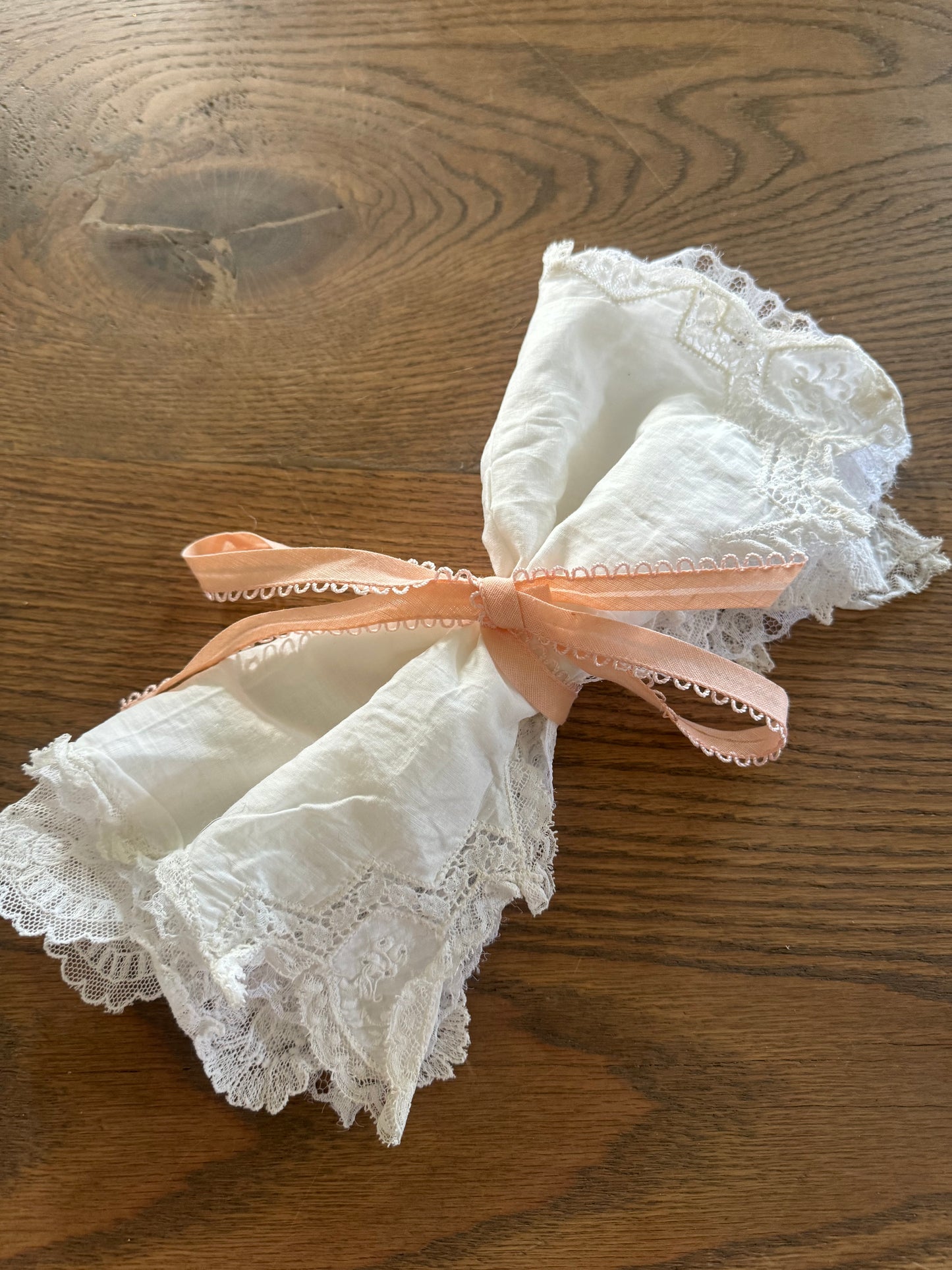 Three Antique Hankies with ribbon