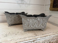 Hand painted Ornate Pressed Tin Footed Planter - SOLD INDIVIDUALLY- 9” tall
