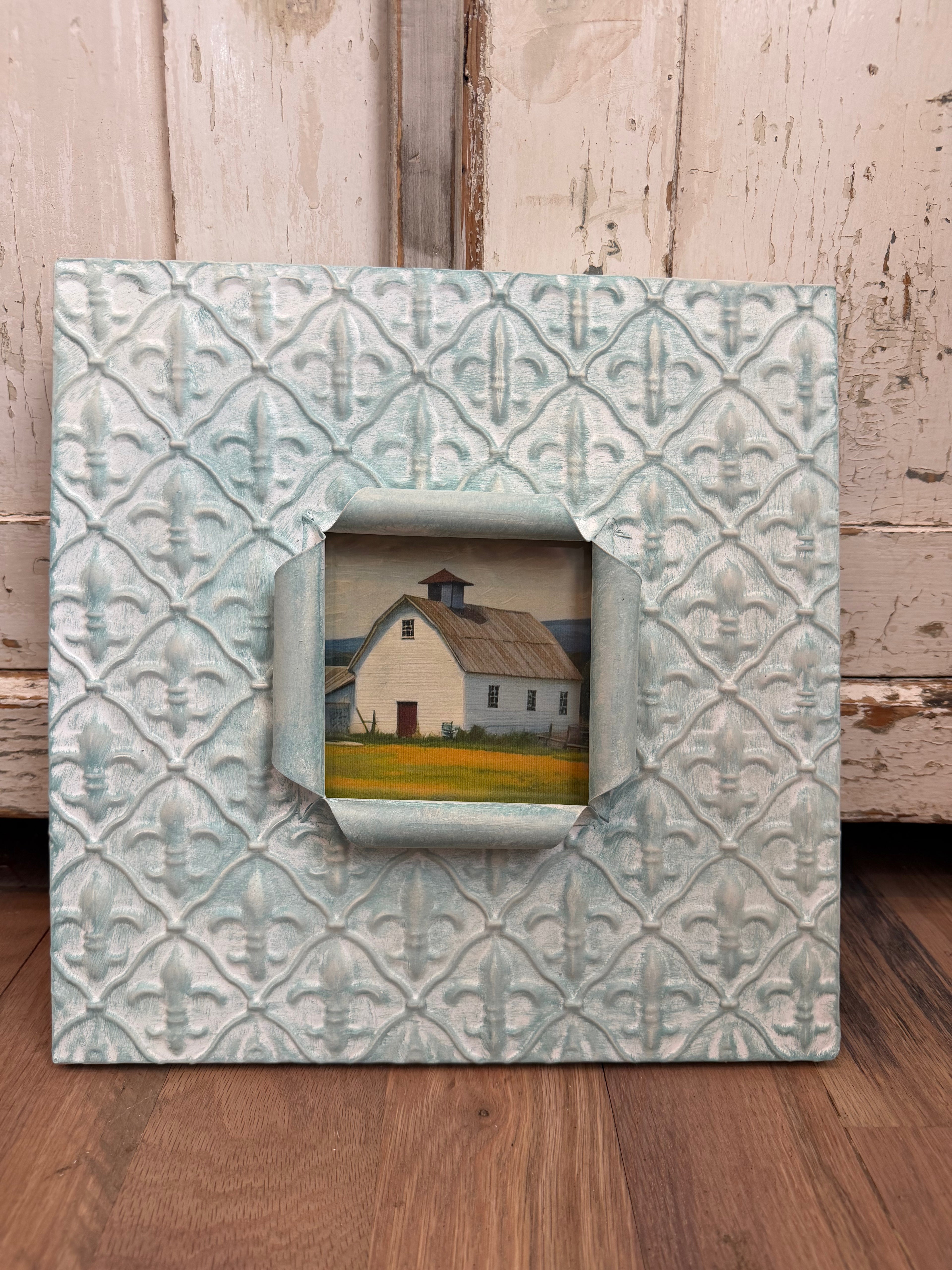 Fleur De Lis Metal frame with barn art