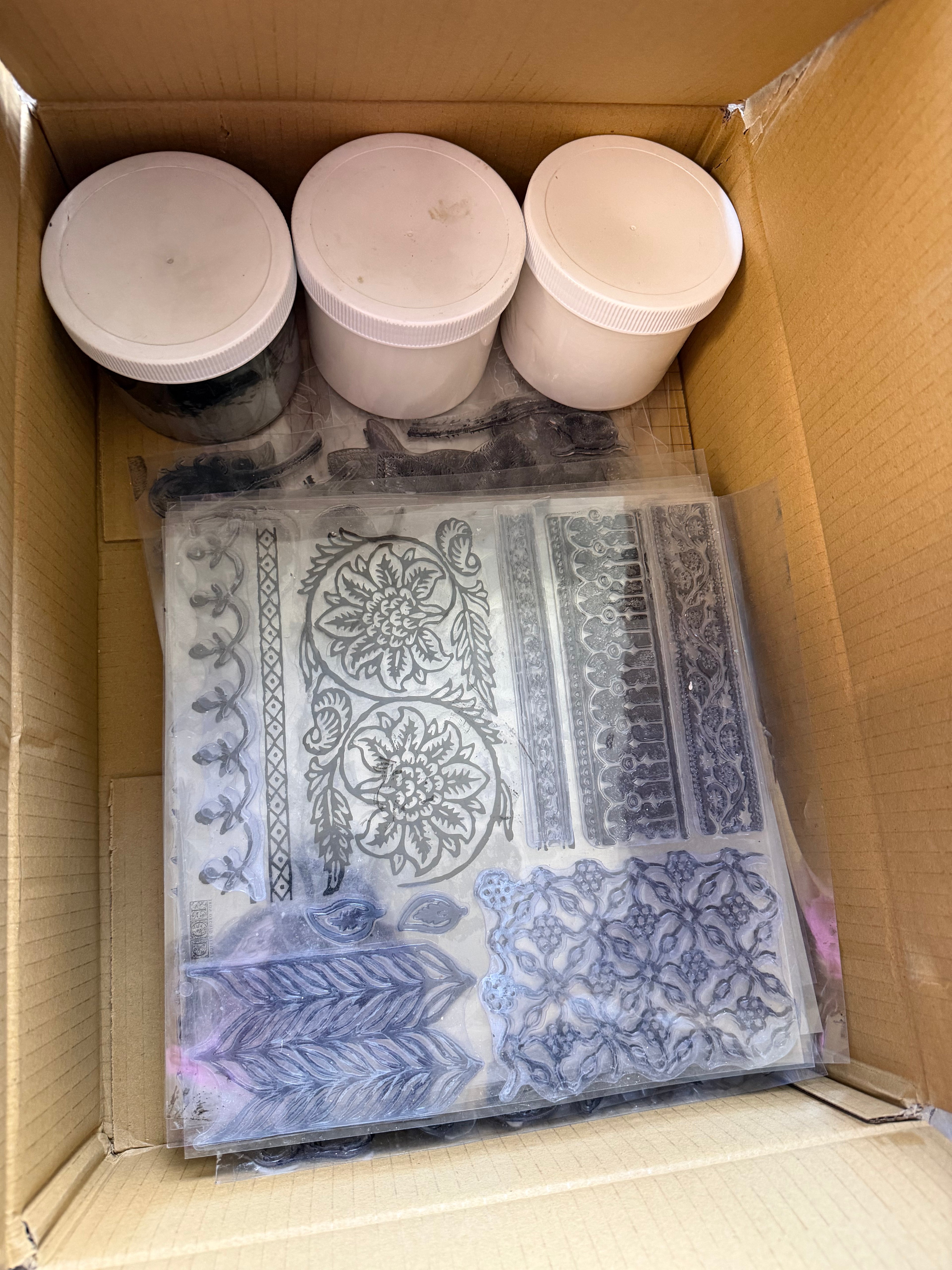 Mystery Box 2 stencil stamps and beeswax - as is used and imperfect no returns
