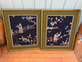 Set of Antique Framed Antique Japanese Embroidery Panel 21x16.5”