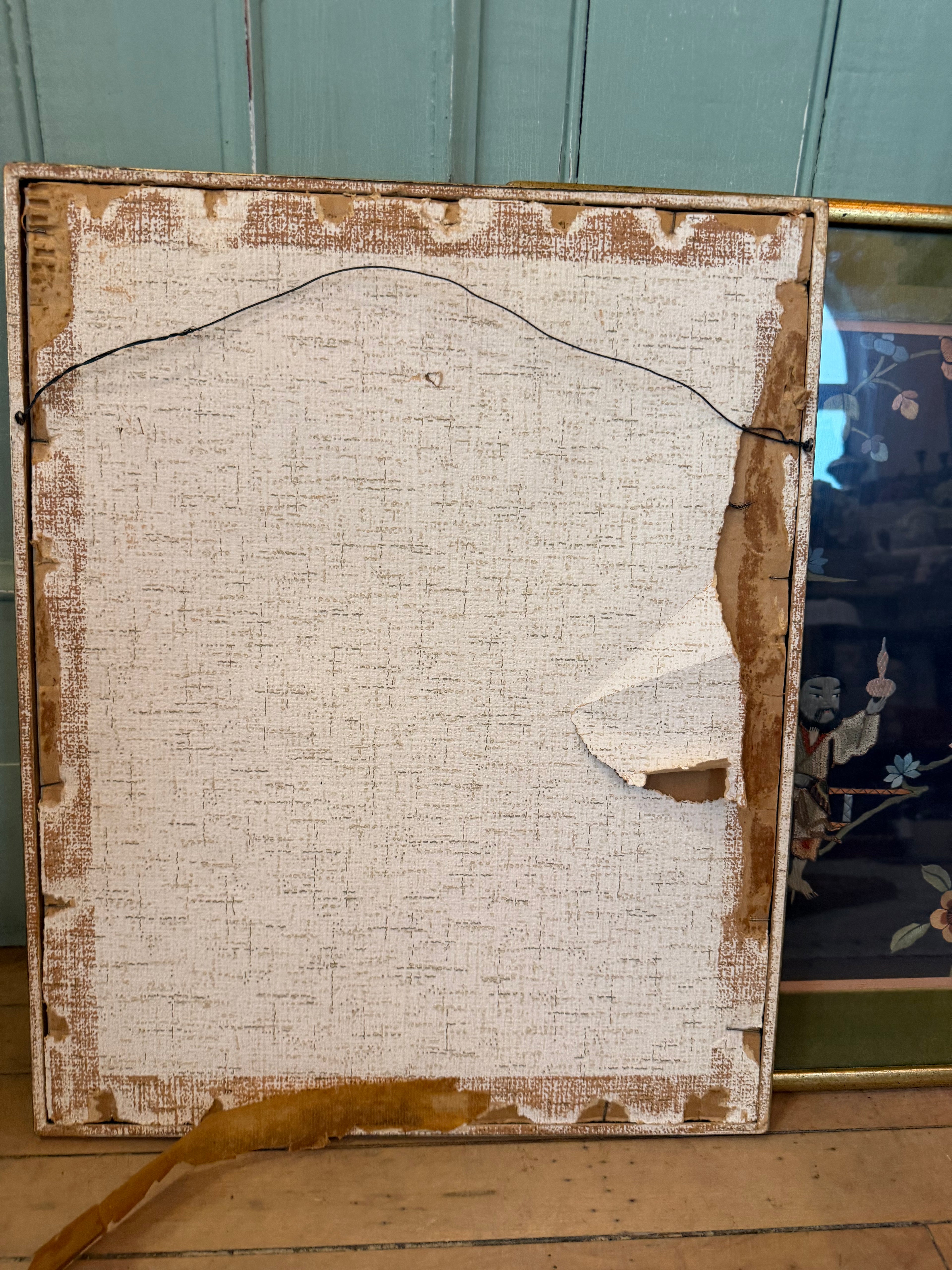 Set of Antique Framed Antique Japanese Embroidery Panel 21x16.5”