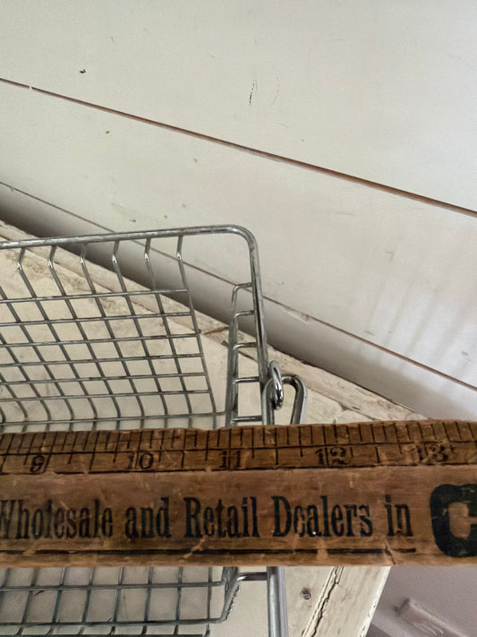 Wire metal basket with wood on handle