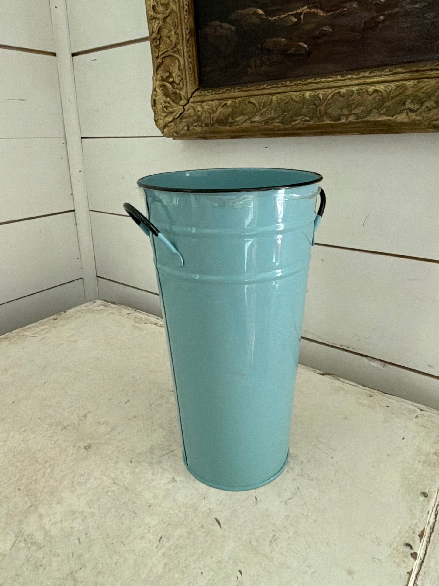 Blue enamel, French flower bucket