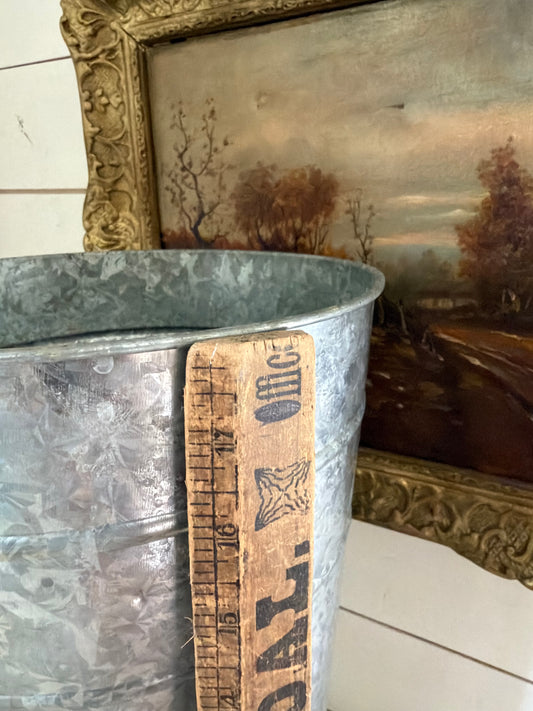 Large oversized, French enamel bucket with brass handles