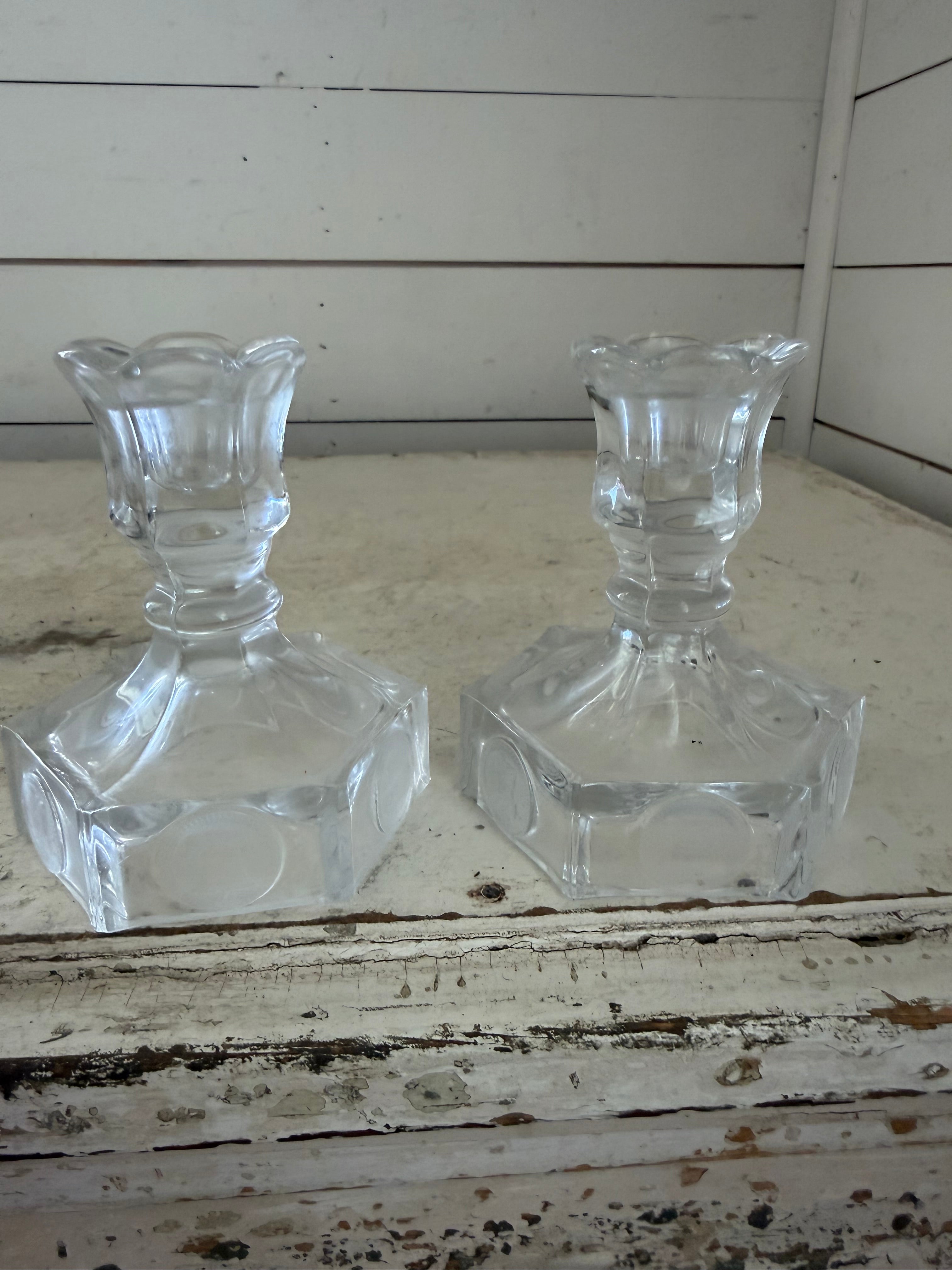 Set of vintage glass coin candlesticks