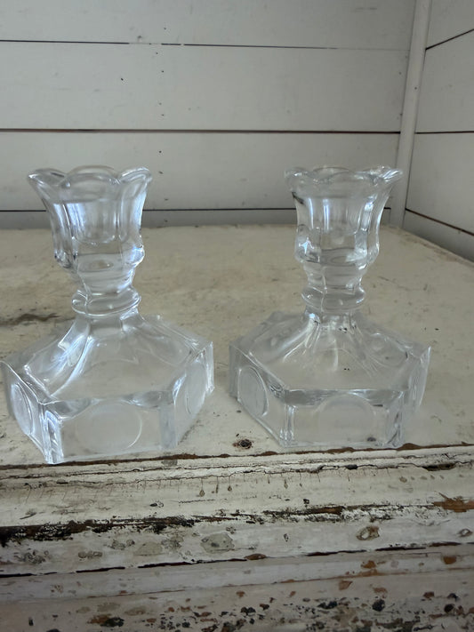 Set of vintage glass coin candlesticks