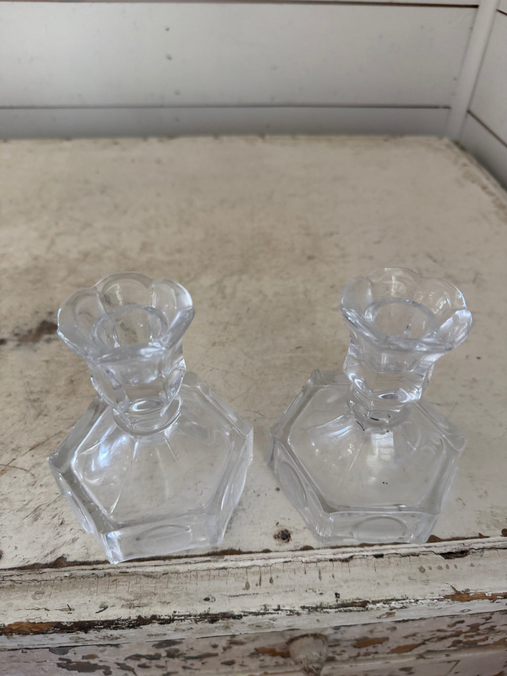 Set of vintage glass coin candlesticks