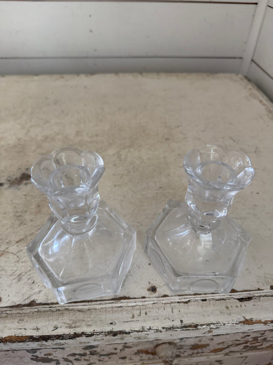 Set of vintage glass coin candlesticks