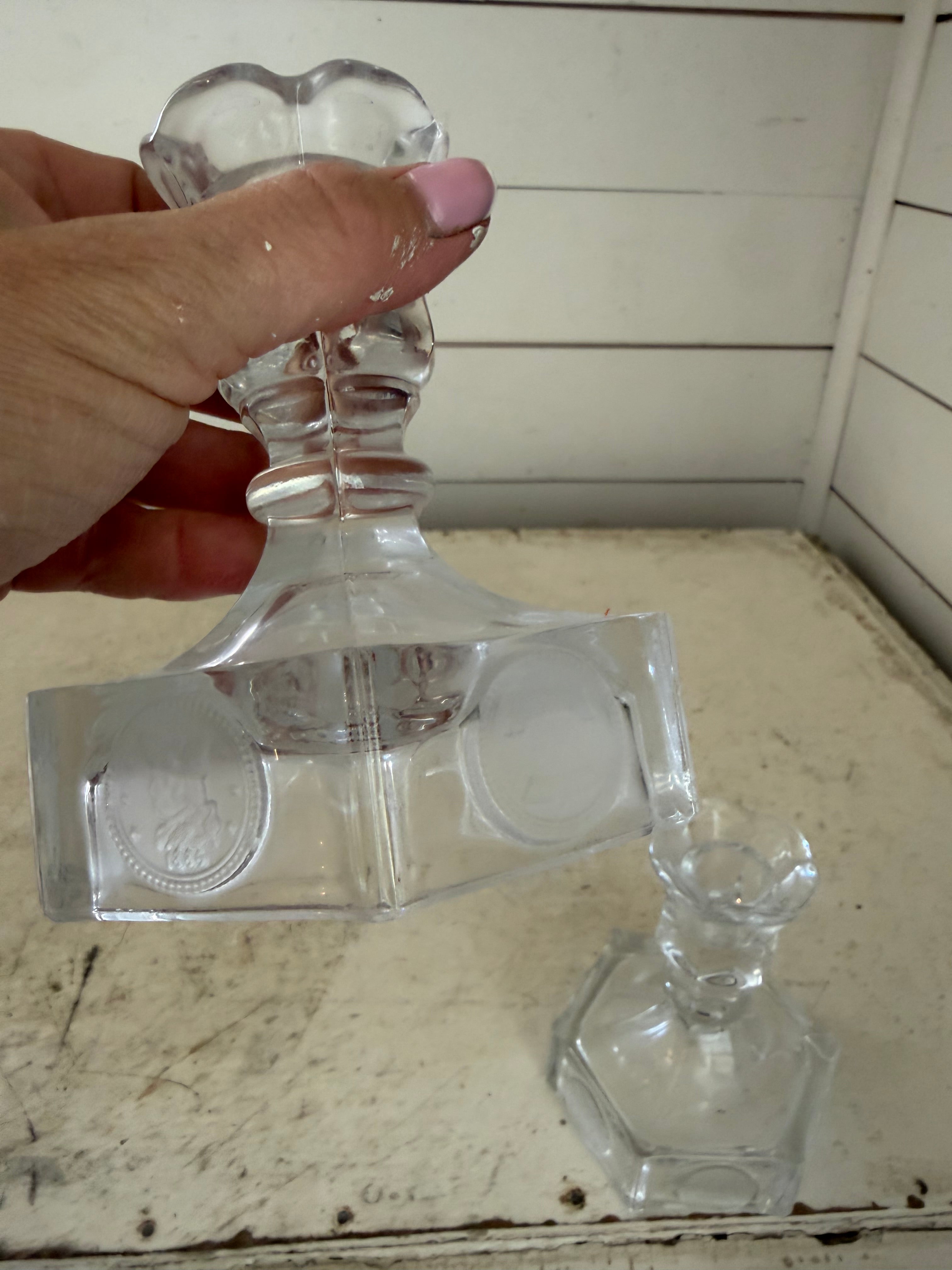 Set of vintage glass coin candlesticks