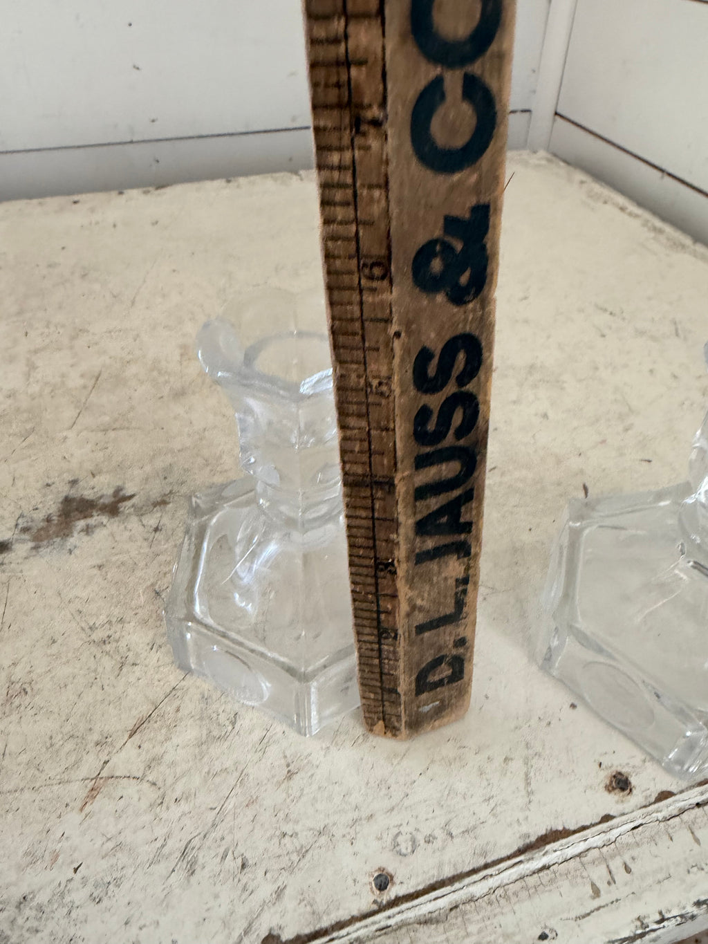 Set of vintage glass coin candlesticks
