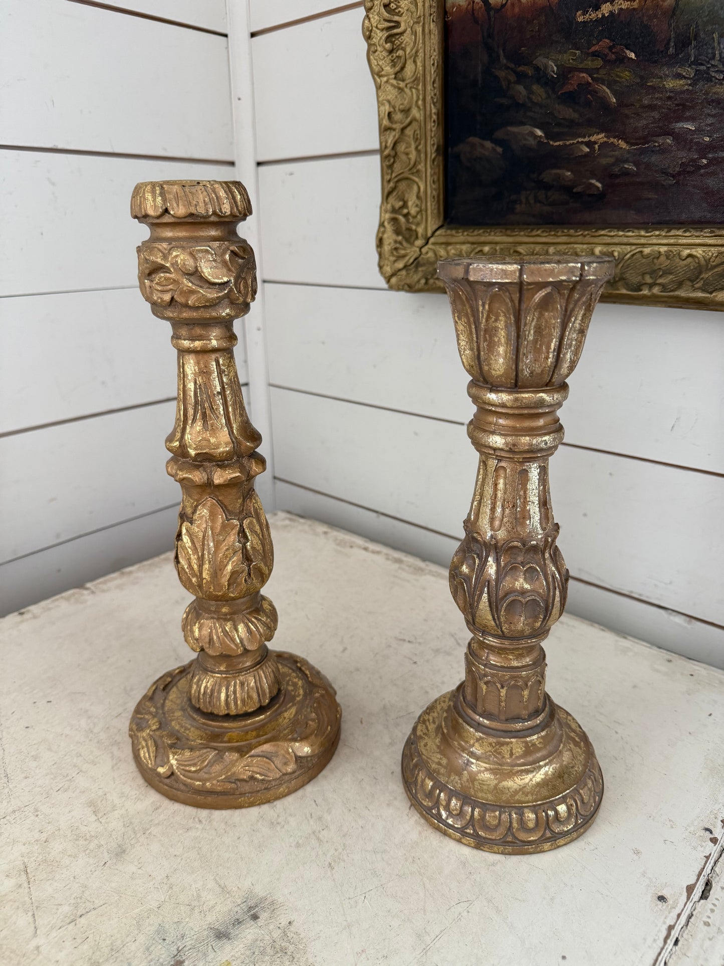 Gilt gold candlestick set
