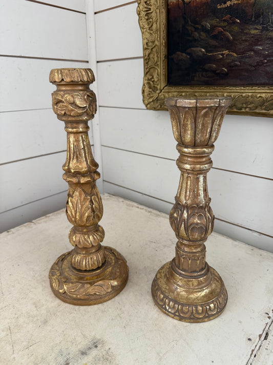 Gilt gold candlestick set