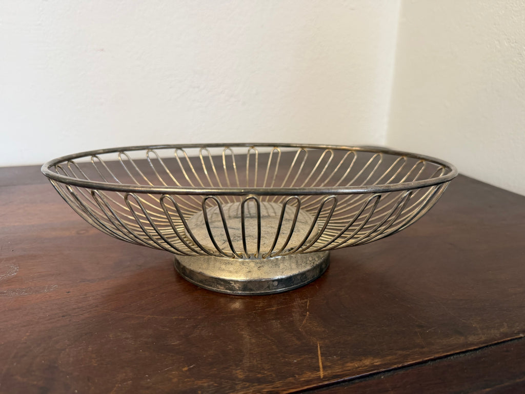 vintage mid-century modern silver-plated wire fruit basket