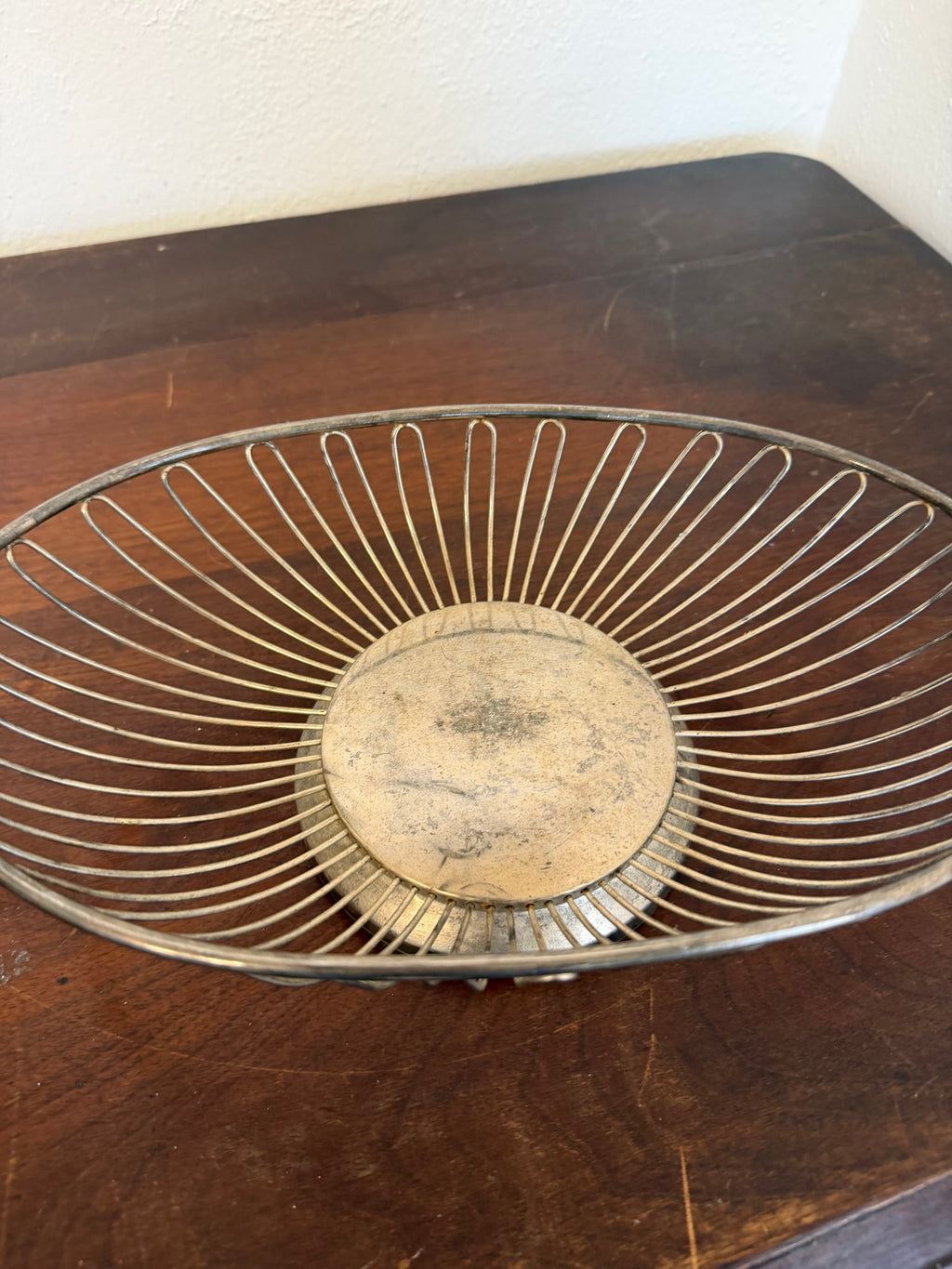 vintage mid-century modern silver-plated wire fruit basket