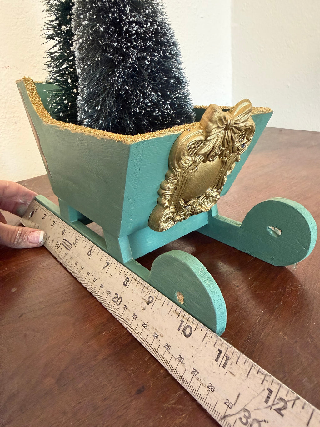 Handpainted Glitter Sleigh with bottlebrush trees