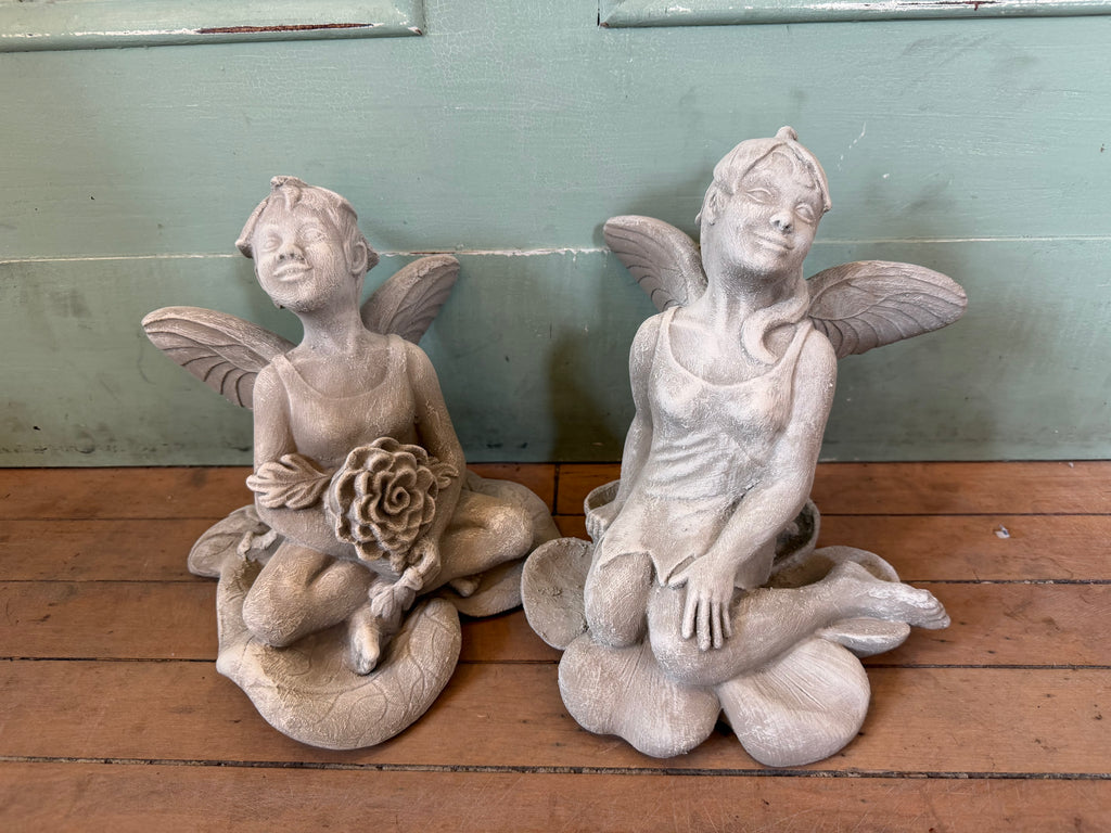 Set of garden fairies painted with exterior paint