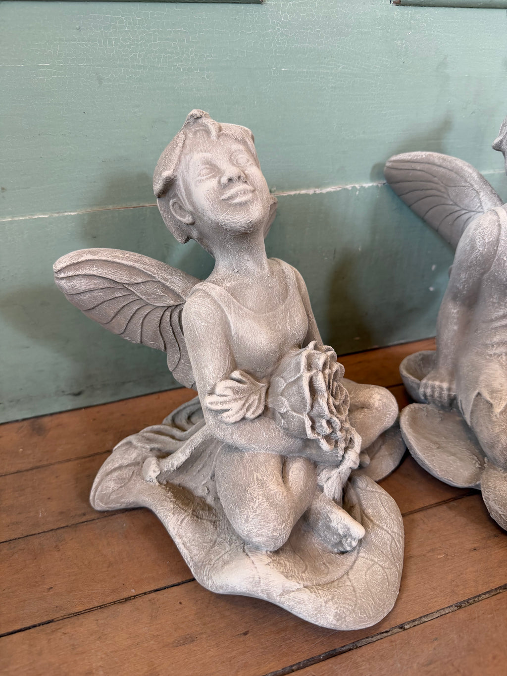 Set of garden fairies painted with exterior paint