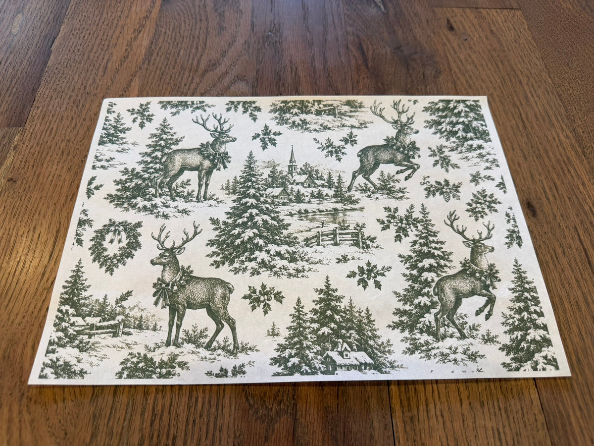 New Green Stag Toile | JRV A4 Rice Paper