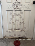 Red metal Christmas tree card holder